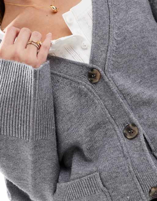 Cotton On - Lux - Koksgråmeleret cardigan med lomme og V-hals, 2 af 4