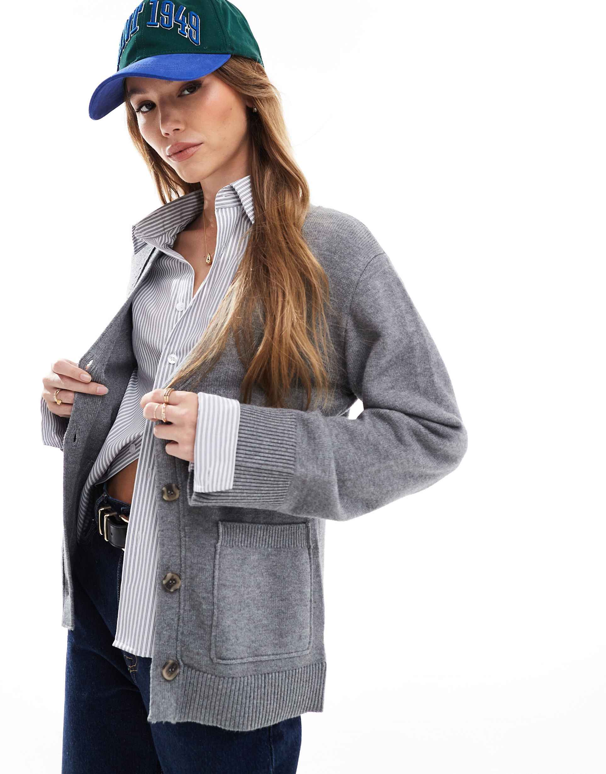 cotton on lux v neck pocket cardigan in charcoal heather