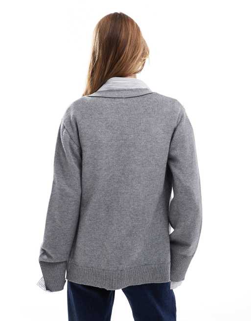 Cotton On - Lux - Vest met V-hals en zak in gemêleerd antraciet, 3 van 4