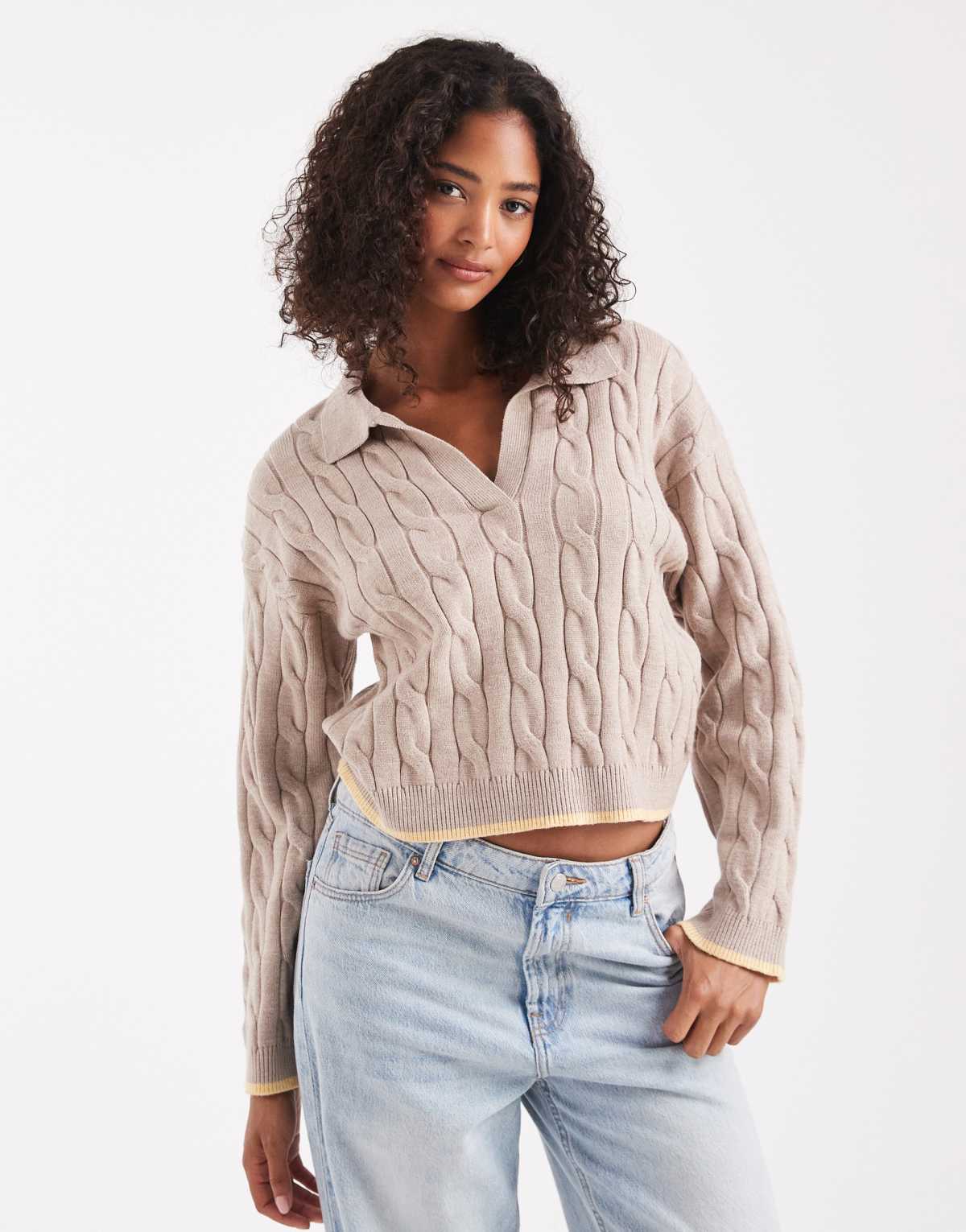 Cotton On luxe collar sweater in acorn