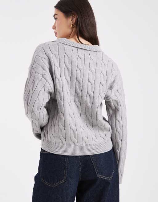 Cotton On luxe collar sweater in grey marle, 4 of 4