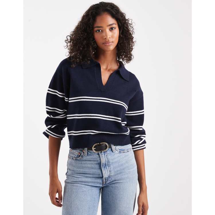 Cotton On luxe collar sweater in moonlit indigo stripe | ASOS