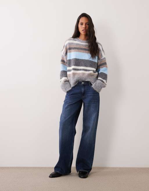 Cotton On luxe crew neck jumper in blue stripe, 3 of 4