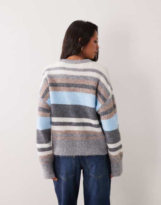 Cotton On luxe crew neck jumper in blue stripe, 4 of 4