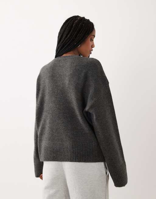 Cotton On luxe crew neck jumper in charcoal argyle , 4 of 4