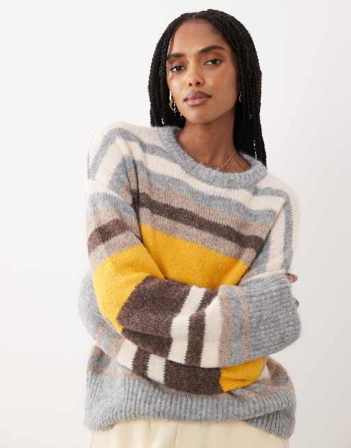 Cotton On luxe crew neck jumper in lofty golden stripe, 3 of 4