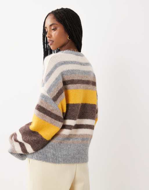 Cotton On luxe crew neck jumper in lofty golden stripe, 4 of 4