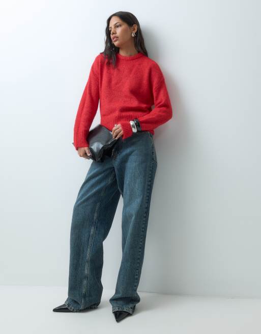 Cotton On luxe crew neck jumper in red, 3 of 5