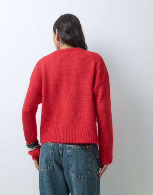Cotton On luxe crew neck jumper in red, 5 of 5