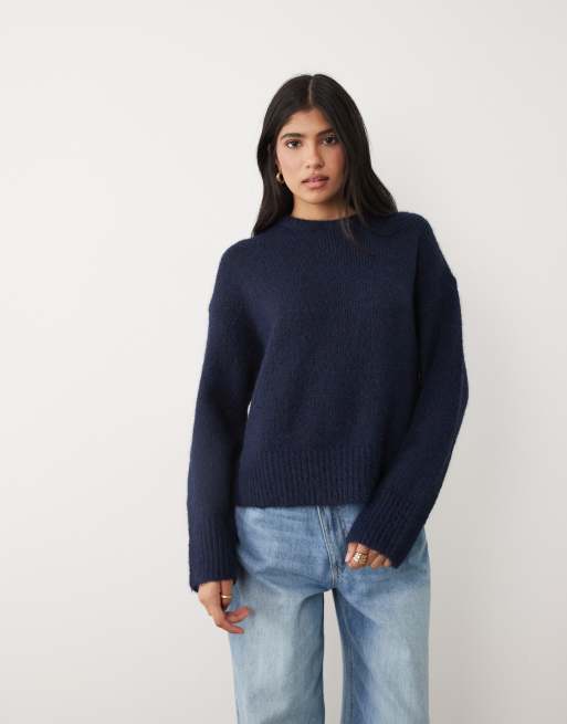 Cotton On Luxe crew neck sweater in dreamy dark navy, 2 of 4