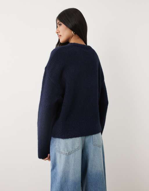 Cotton On Luxe crew neck sweater in dreamy dark navy, 4 of 4