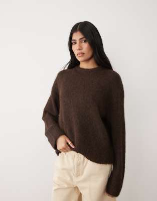 Cotton On Luxe Crew Neck Sweater In Brown
