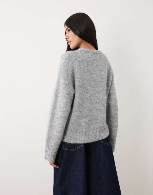 Cotton On Luxe crew neck sweater in dreamy mid grey marle, 4 of 4