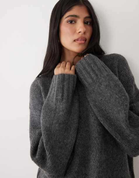 Cotton On Luxe crew neck sweater in loafty charcoal marle - view 1