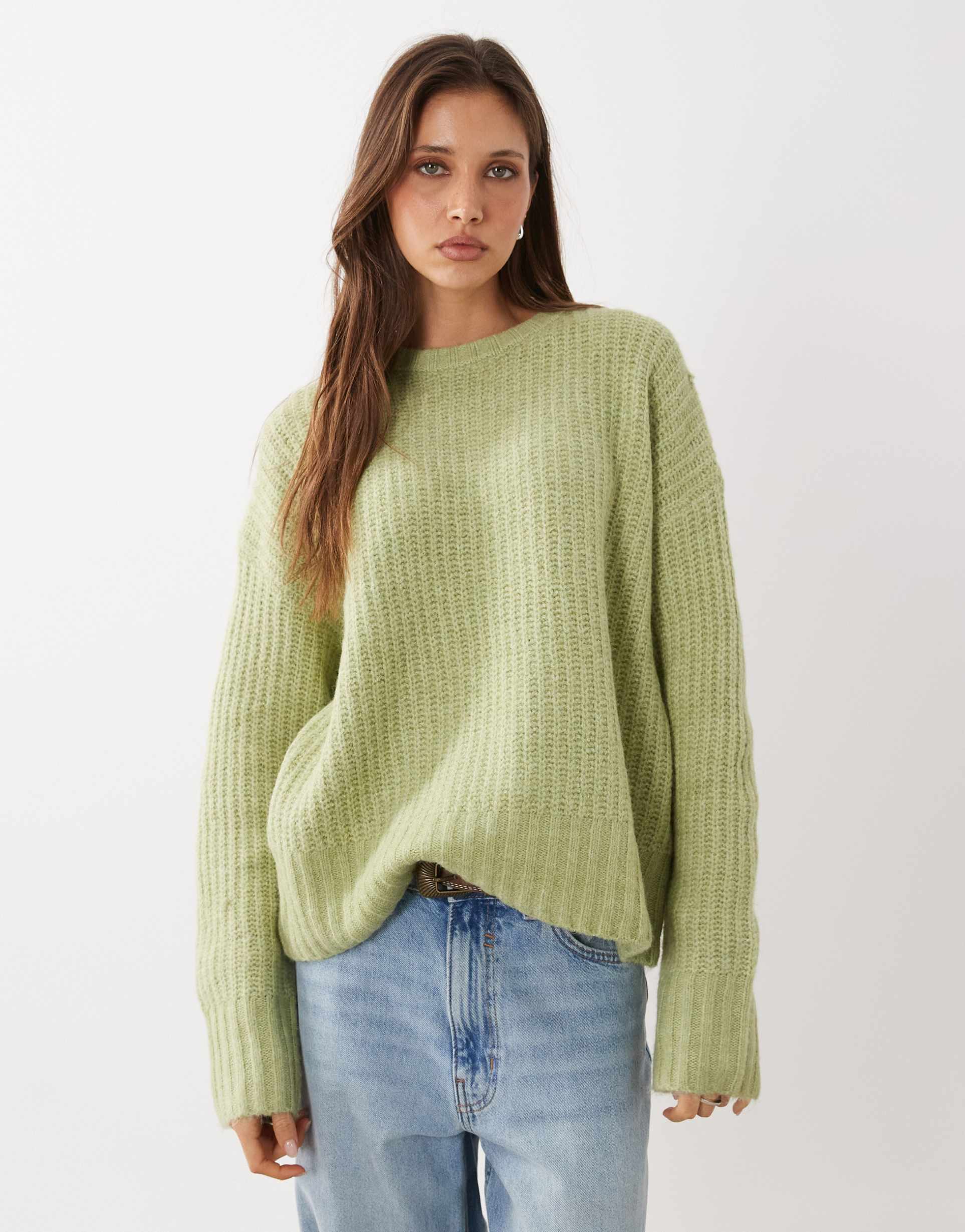 cotton on luxe crew neck sweater in lofty pixie green