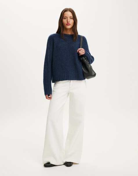 Cotton On Luxe crew neck sweater in lofty shadow navy - view 1
