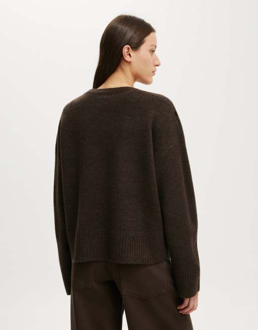 Cotton On Luxe crew neck sweater in luxe dark oak argyle, 4 of 4