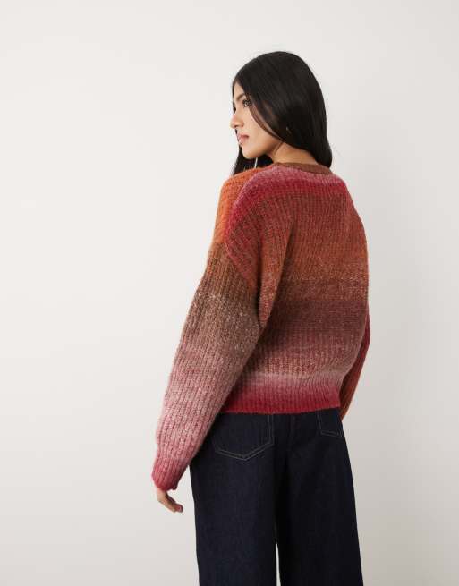 Cotton On Luxe crew neck sweater in warm clay oak stripe, 3 of 4