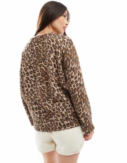 Cotton On luxe crew pullover knitted jumper in leopard print - BROWN, 2 of 4
