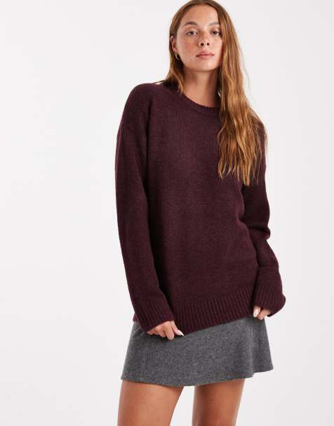 Cotton On luxe crew sweater in burgundy