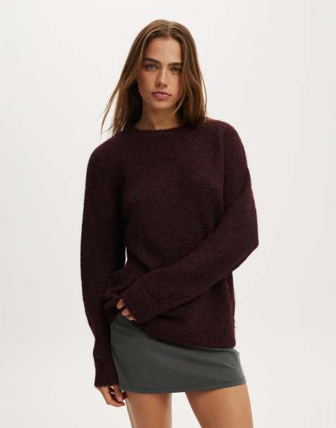 Cotton On Luxe crew sweater in burgundy