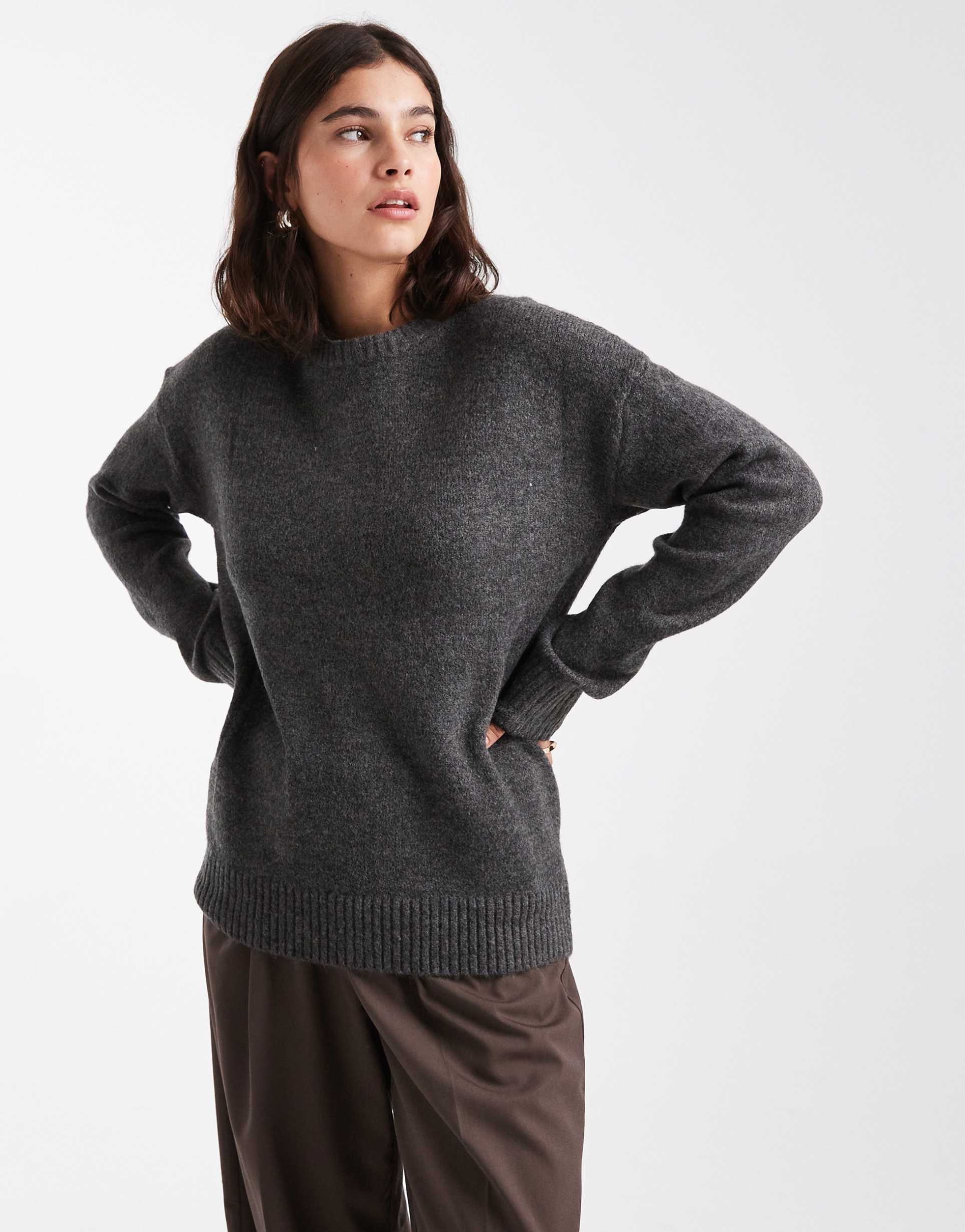 cotton on luxe crew sweater in charcoal marle