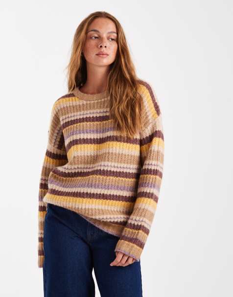 Cotton On luxe crew sweater in mustard stripe - view 1