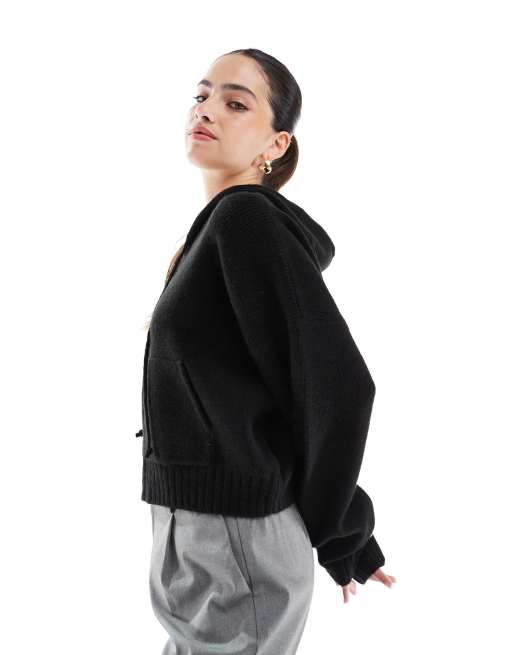 Cotton On - Luxe - Cropped gebreid bomberjack in zwart, deel van co-ord set