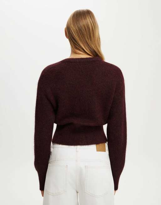 Cotton On Luxe dreamy crew cardi in burgundy, 2 of 4