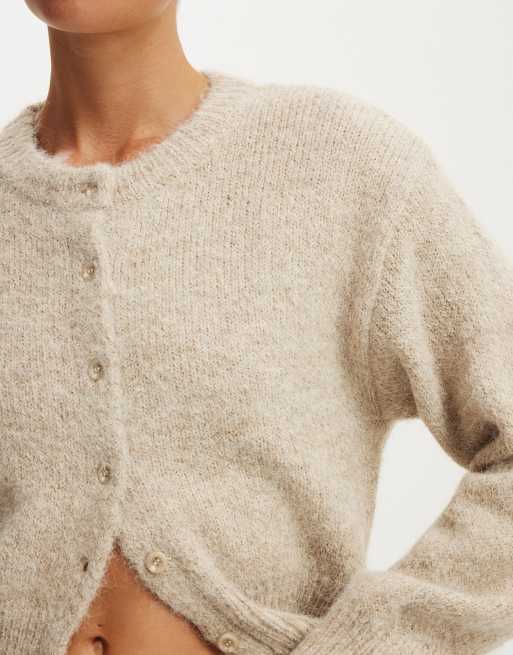 Cotton On Luxe dreamy crew cardi in chai dust marle, 3 of 4