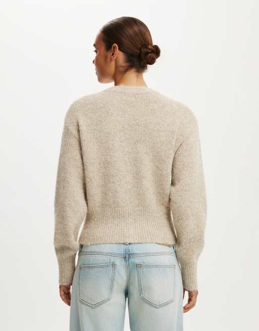 Cotton On Luxe dreamy crew cardi in chai dust marle, 4 of 4