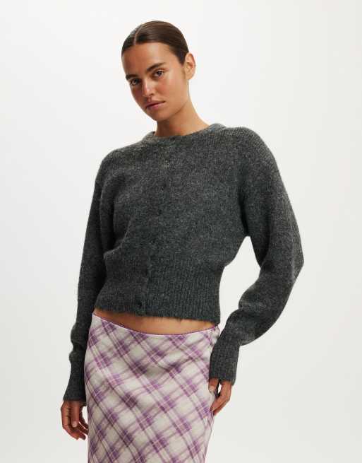 Cotton On Luxe dreamy crew cardi in charcoal marle, 2 of 4