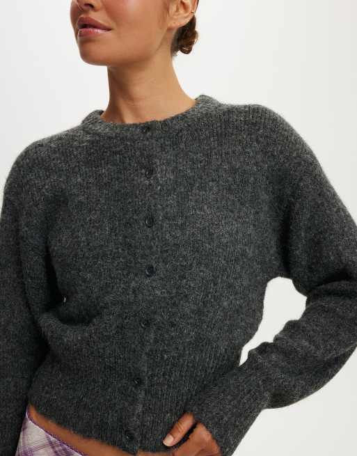 Cotton On Luxe dreamy crew cardi in charcoal marle, 3 of 4