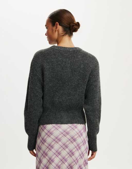 Cotton On Luxe dreamy crew cardi in charcoal marle, 4 of 4