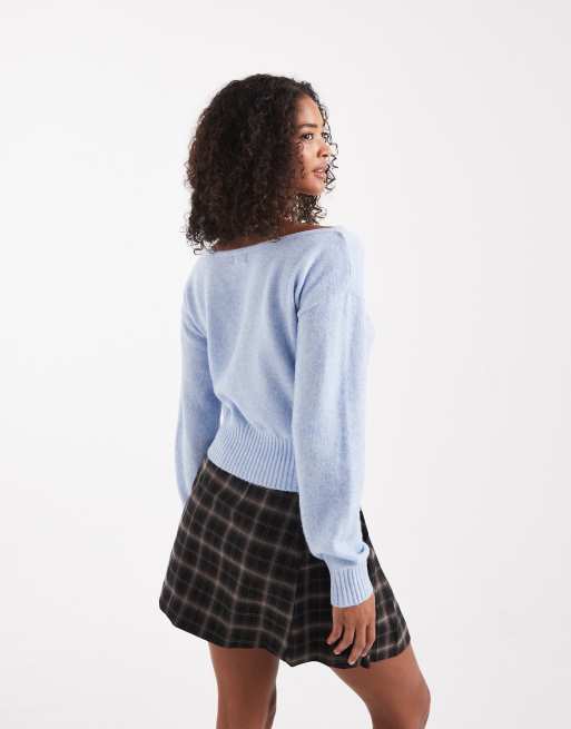 Cotton On - Luxe - Gebreide trui met blote schouder in blue cosmic star, 4 van 4