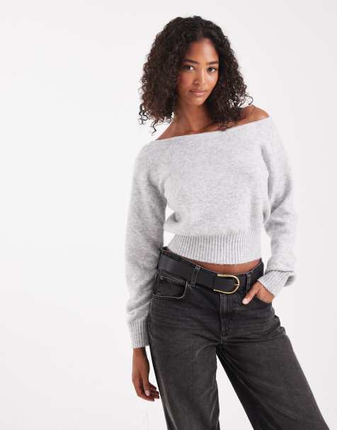 Cotton On - Luxe - Gebreide trui met blote schouders in gemêleerd grijs - view 1