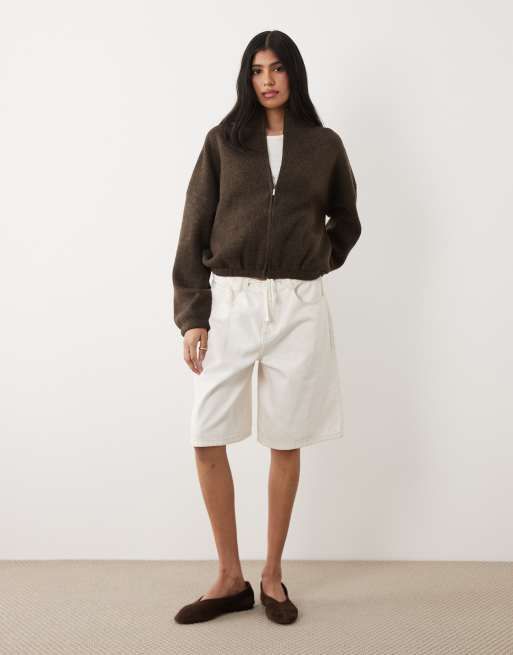 Cotton On - Luxe - Giacca bomber con orlo arricciato rovere scuro mélange, 4 di 4