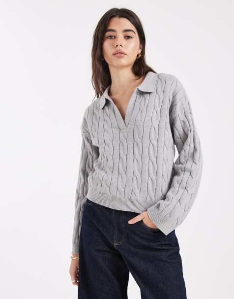 Cotton On – Luxe – Gråmelerad tröja med krage - view 1