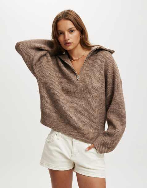 Cotton On Luxe half zip pullover in brown - view 1