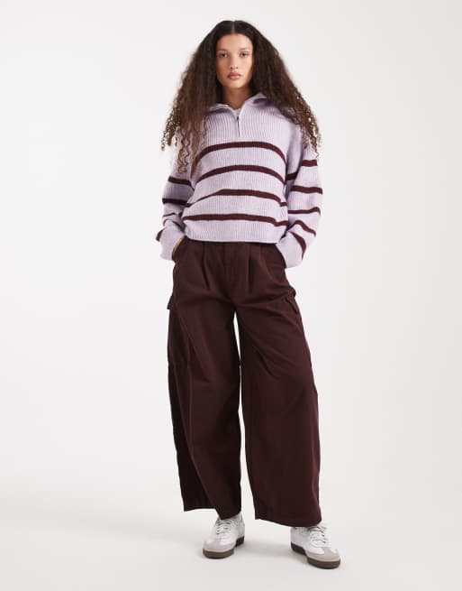 Cotton On luxe half zip sweater in lilac stripe, 2 of 4