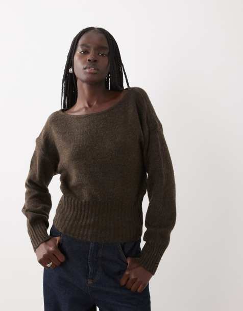 Cotton On Luxe jersey holgado con hombros descubiertos en roble oscuro - view 1