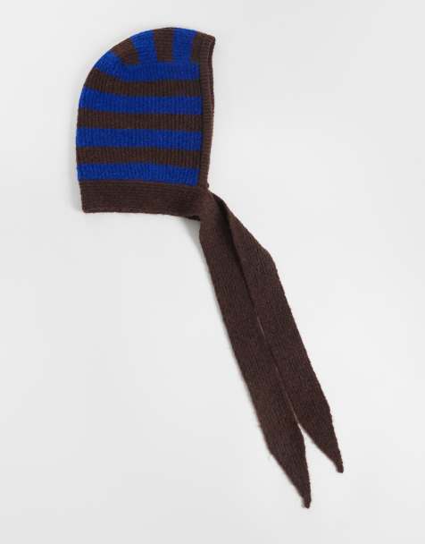 Cotton on luxe knit bonnet in blue brown stripe - view 1