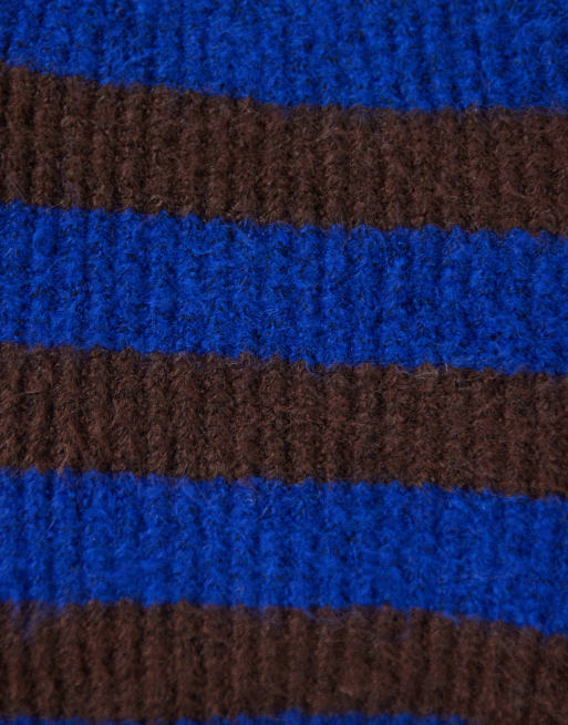 Cotton on luxe knit bonnet in blue brown stripe, 2 of 3