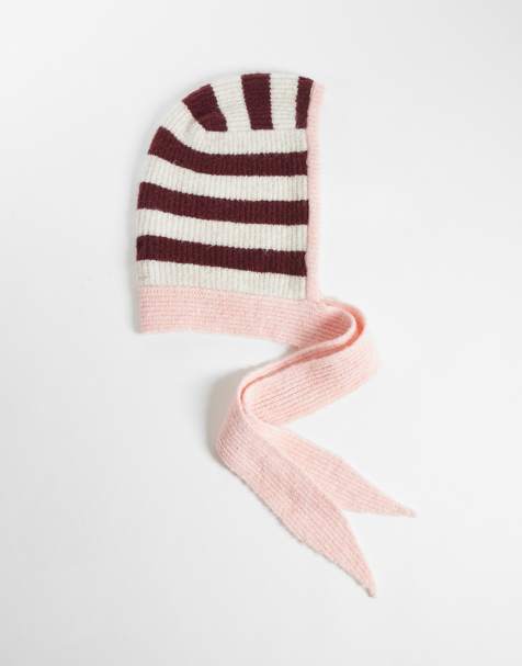 Cotton On luxe knit bonnet in pink stripe - view 1