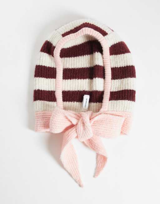 Cotton On luxe knit bonnet in pink stripe, 3 of 3