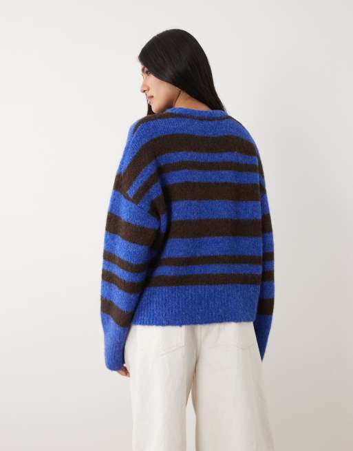 Cotton On Luxe – Koboltblå och mörkbrun, randig tröja med rund halsringning, 4 av 4