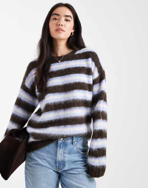 Cotton On - Luxe - Maglione girocollo a righe blu e grigie - view 1