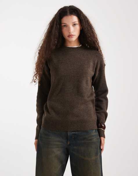 Cotton On – Luxe – Mörkbrun, melerad tröja med rund halsringning - view 1