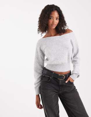 Cotton On Luxe Off Shoulder Knit In Gray
