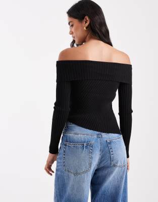 Cotton On Luxe Off Shoulder Knit Sweater In Black